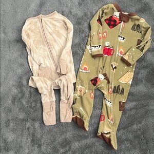 Cozy Kids One Piece Pajamas - Beige and Green